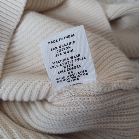 WVN Organic Cotton Neck Beige Chunky Knit Ribbed Turtleneck Sweater Medium - Picture 7 of 7